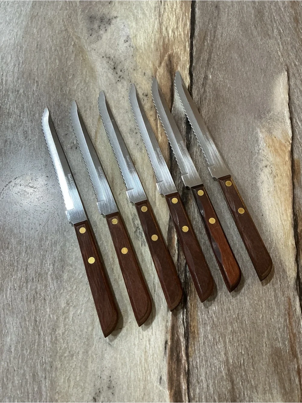 Vintage Washington Forge Town & Country Steak Knives 6pc MCM Fleetwood Handles